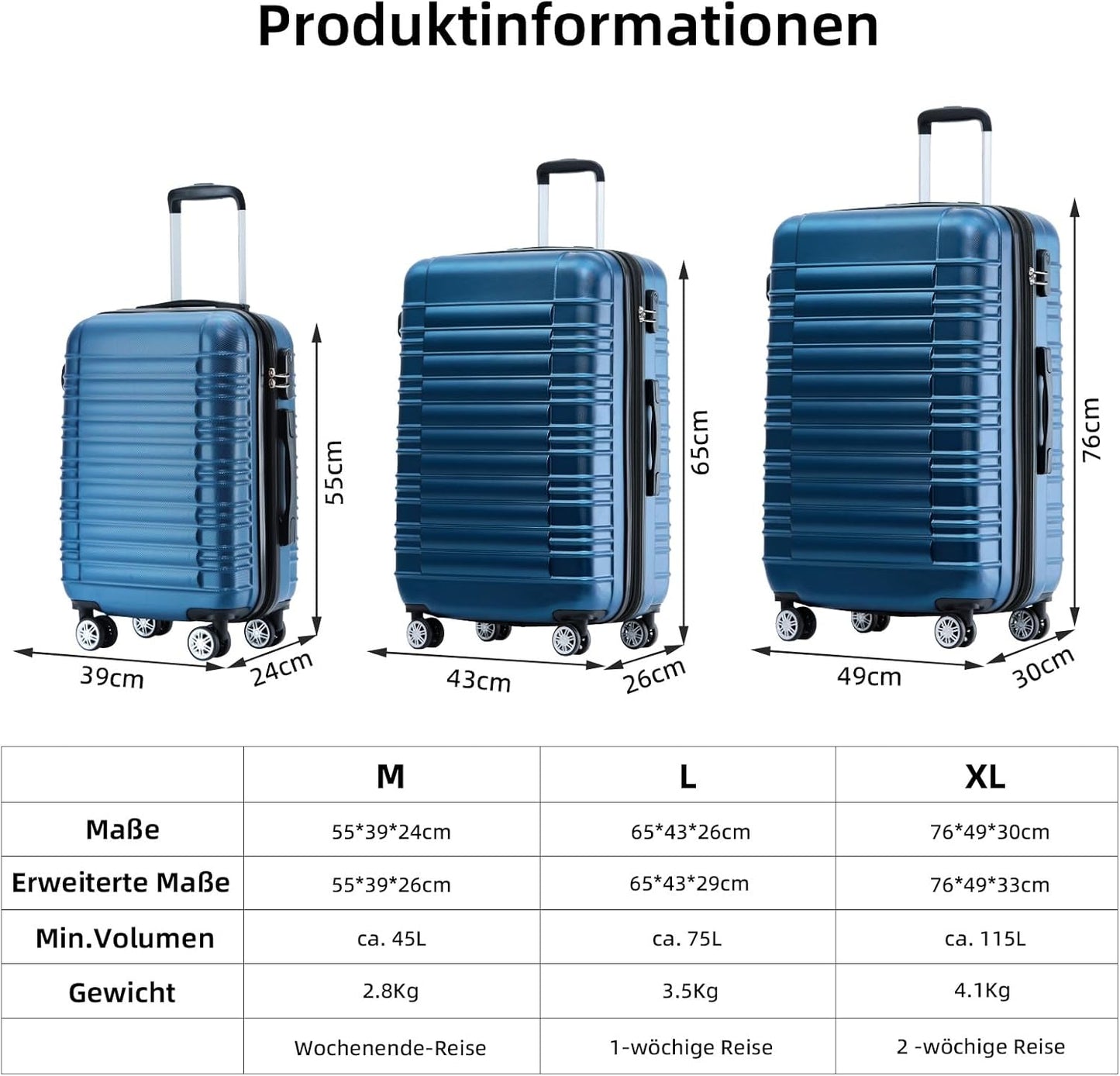 Hartschalen-Trolley Koffer 2088, Blau ; M