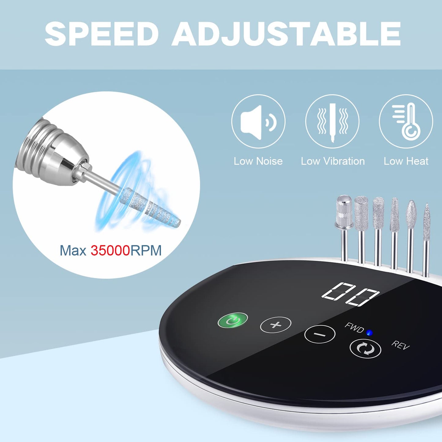 Elektrisches Nagelfräser-Set – 35.000 U/min, mit Display und Touchscreen, Powerful Verkabelt Professionell – Touchscreen