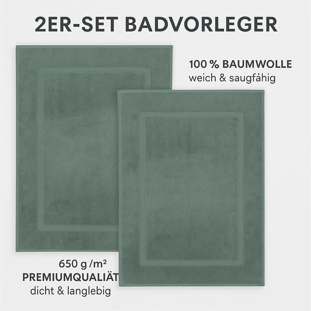 2er-Set Badematten, 50x70 cm, 2x Badvorleger Tannengrün