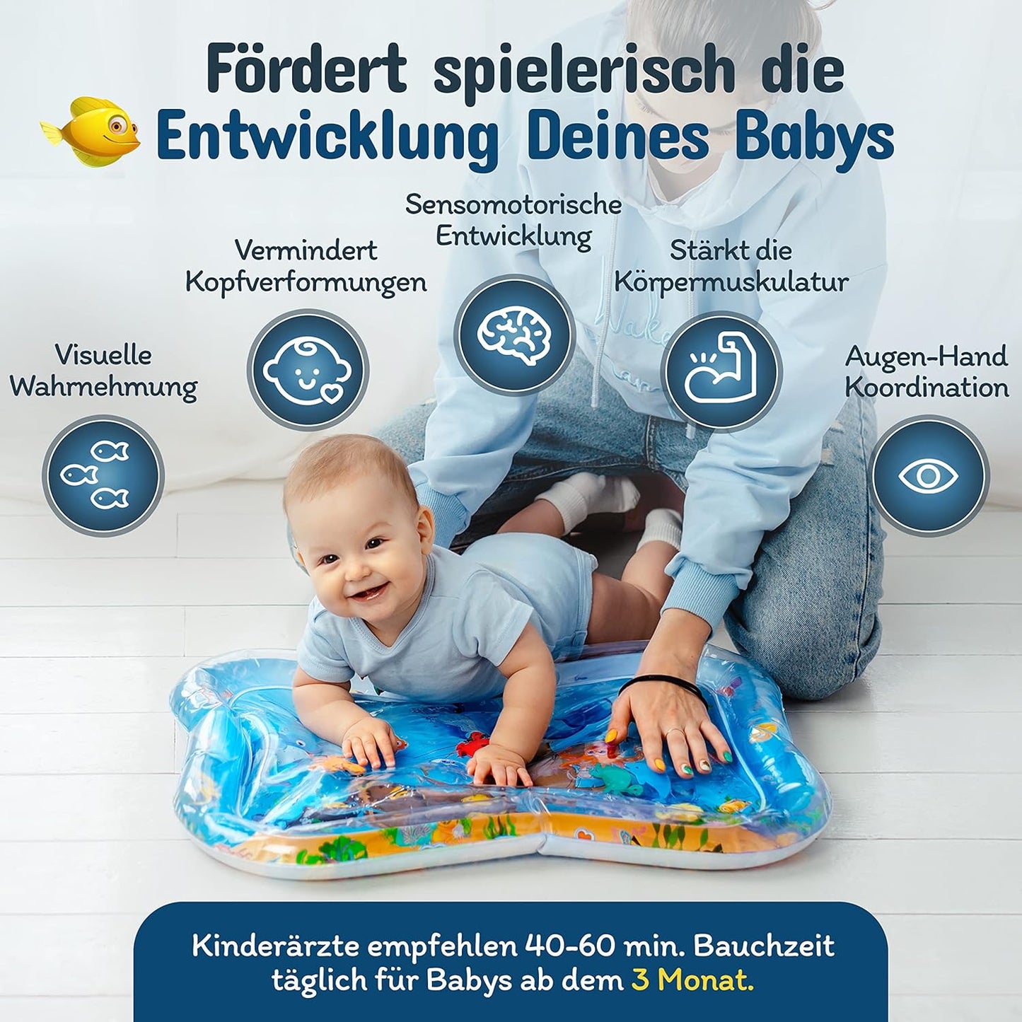 Wasserspielmatte Baby Spielzeug ab 3 Monaten (65x50 cm), Gross 65x50 CM