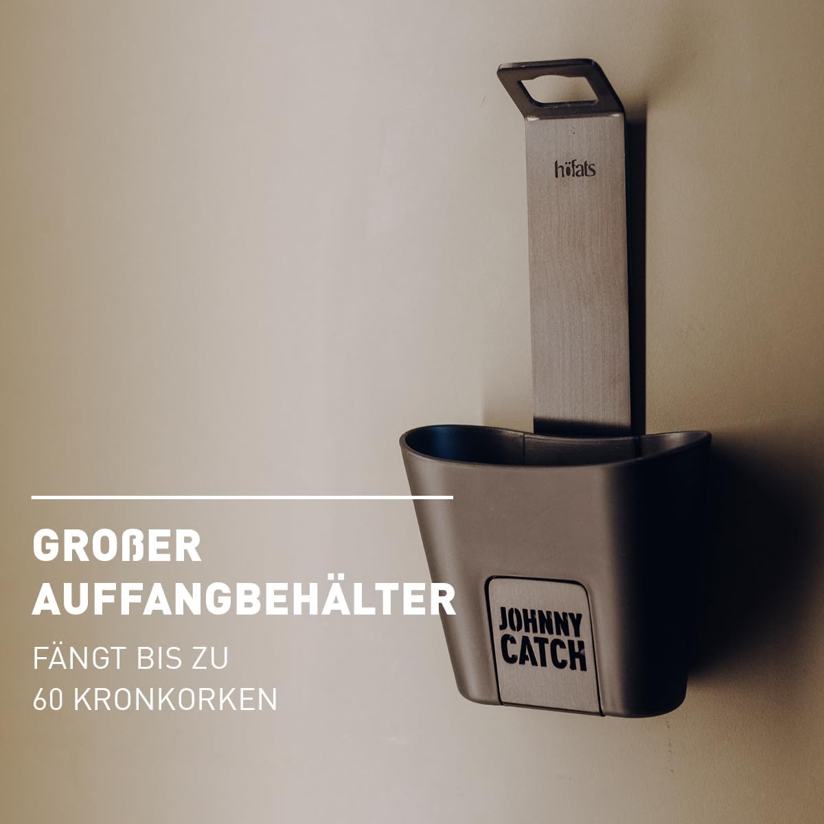 Wandflaschenöffner mit Auffangbehälter, Schwarz