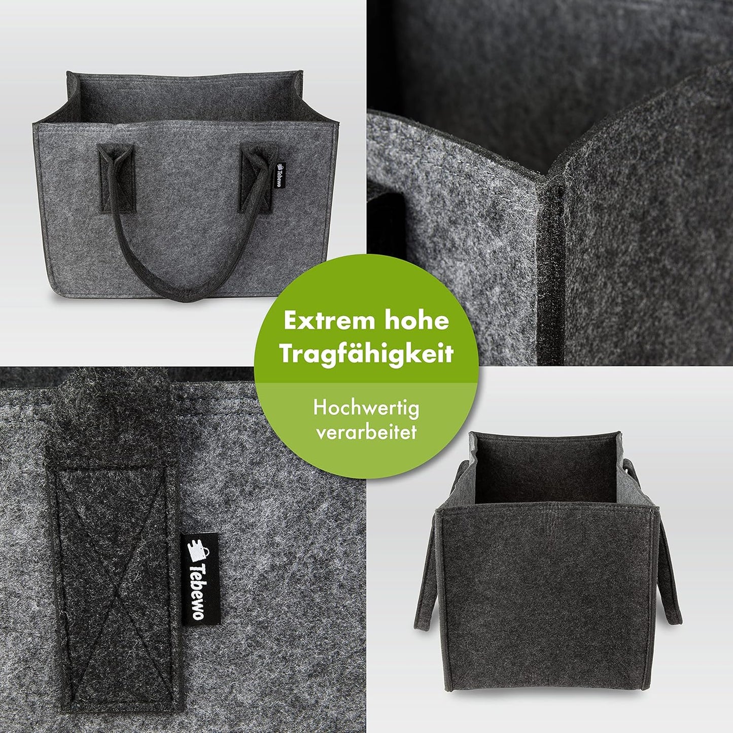 Filztaschen-Set (2 Stück, faltbar), Doppelpack Hell-/Dunkelgrau