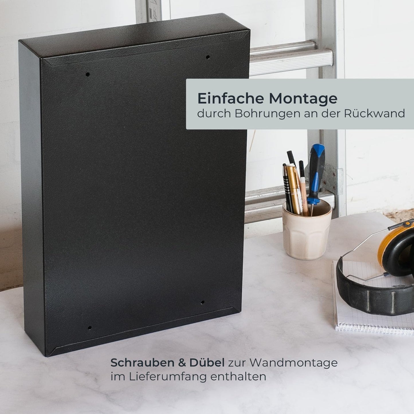 Abschliessbarer Schlüsselschrank mit 64 Haken, Schwarz 64 Haken