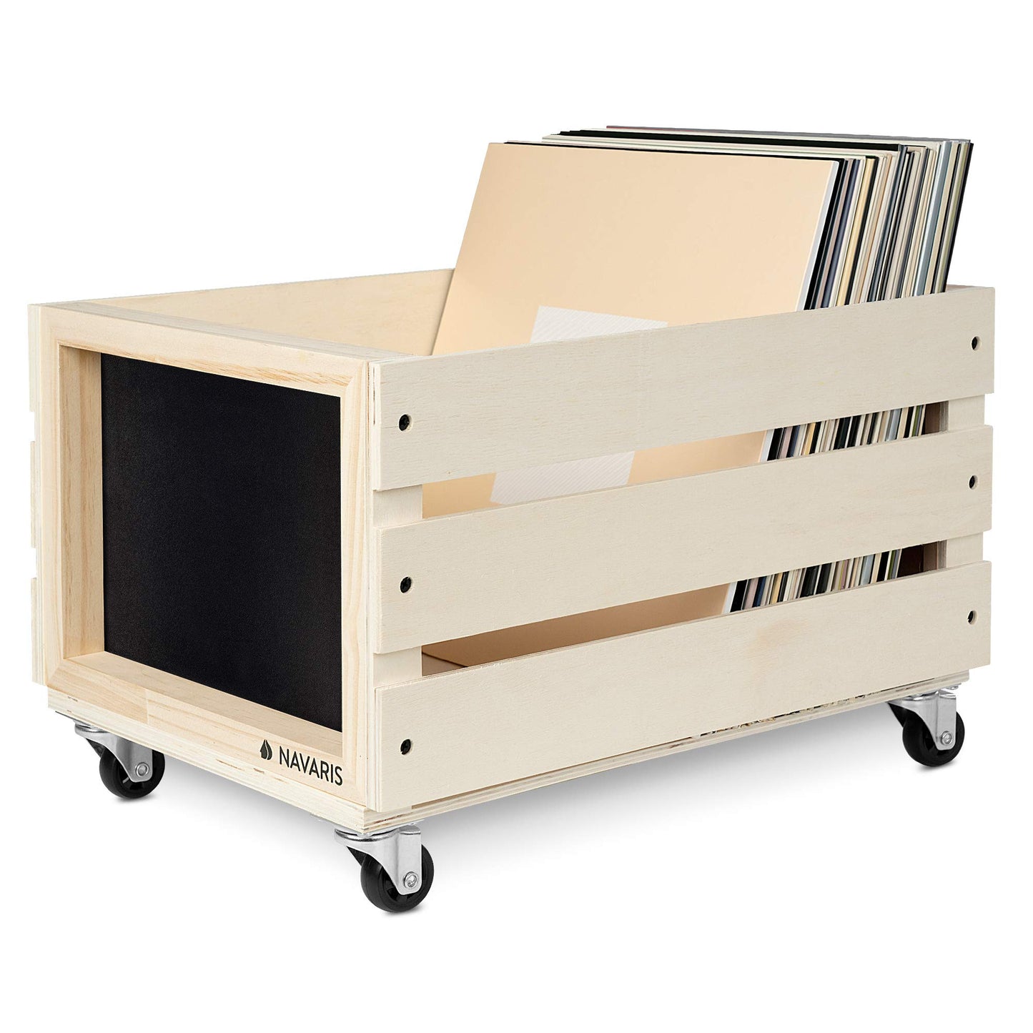 Schallplatten-Kiste mit Kreidetafel, Naturfarben