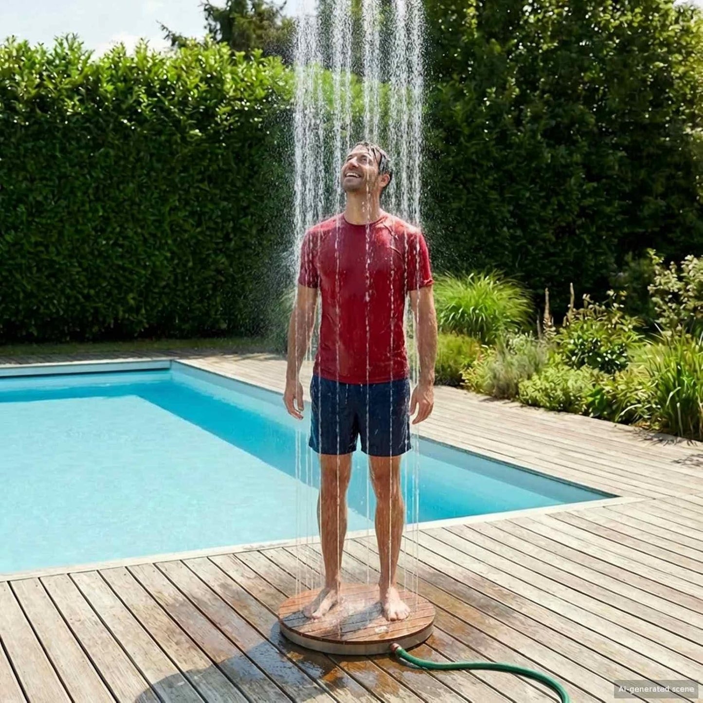 Gartendusche mit Fusstaster und Wasserhöheneinstellung, Braun