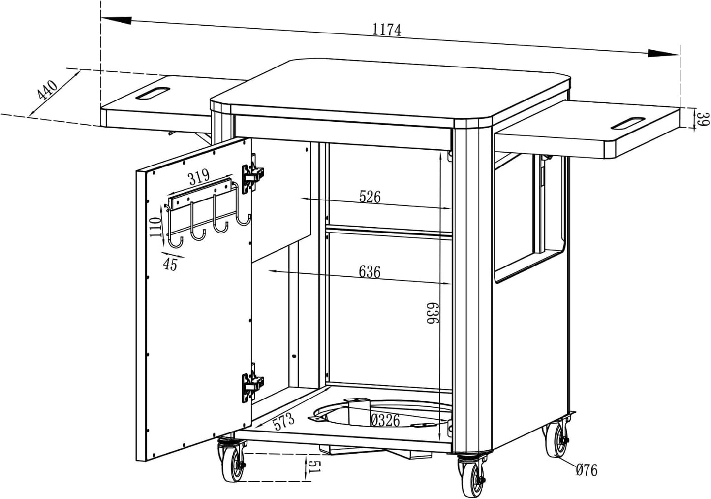 Tisch zu Plancha 600, 1-Tür B 117 x T 67 x H 83 cm