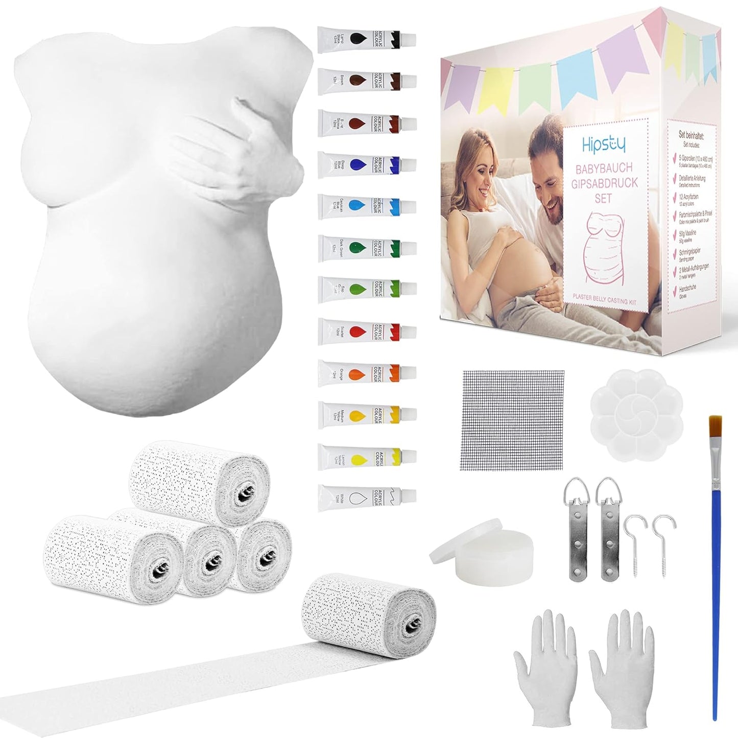 Babybauch Gipsabdruck Komplettset mit Farben