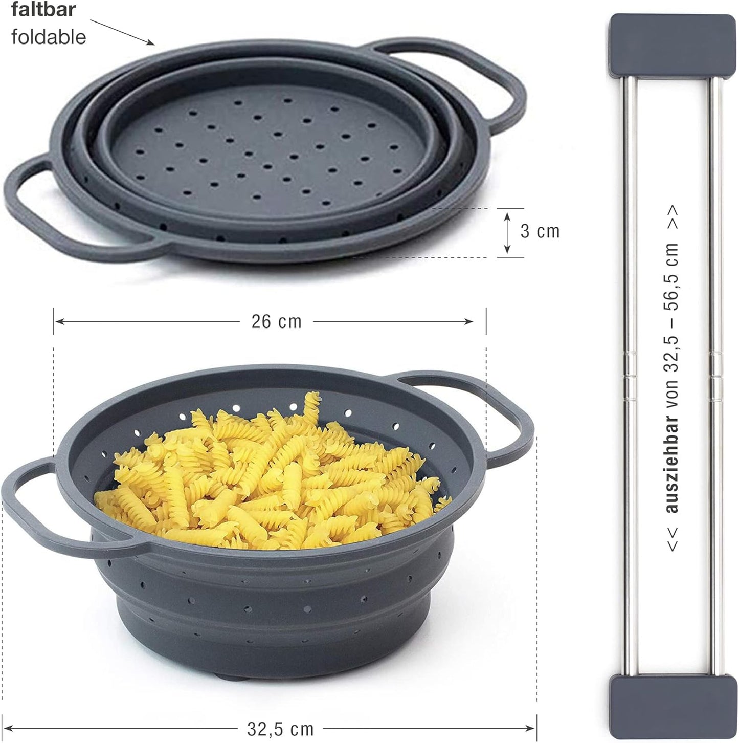 Kombipaket, Anthrazit/+Sieb Ausziehbar 32,5-56,5cm