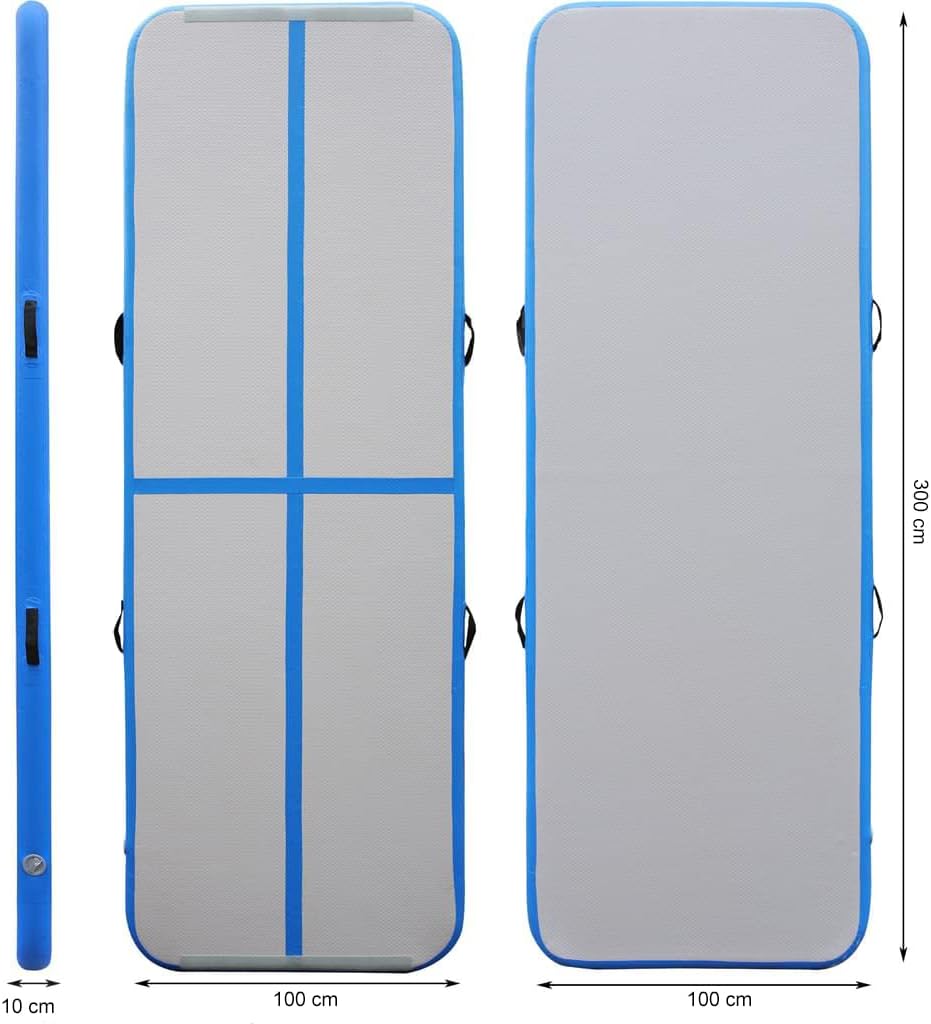 Aufblasbare Gymnastikmatte mit Pumpe und Zubehör, 3m x 1m x 10cm Blau