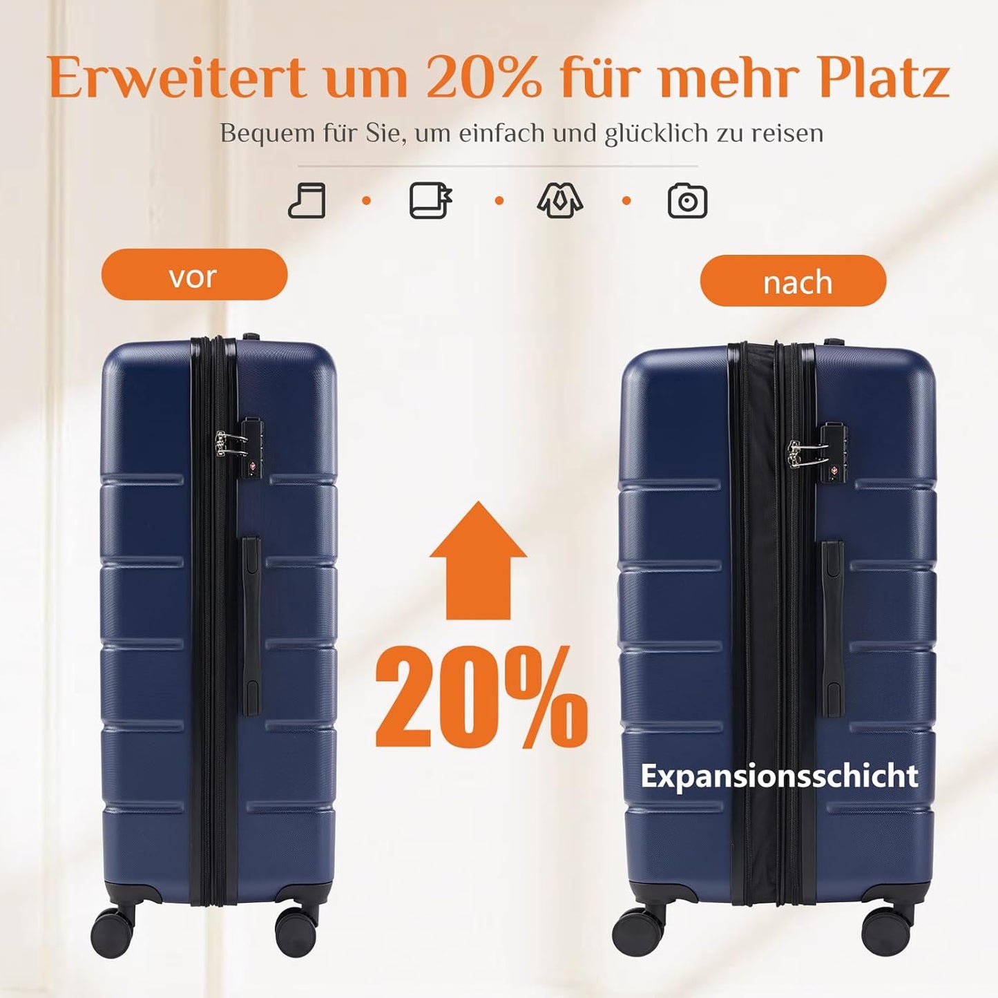 3-teiliges Hartschalen-Kofferset mit TSA-Schloss, Blau 3-Piece Set (20/24/28)