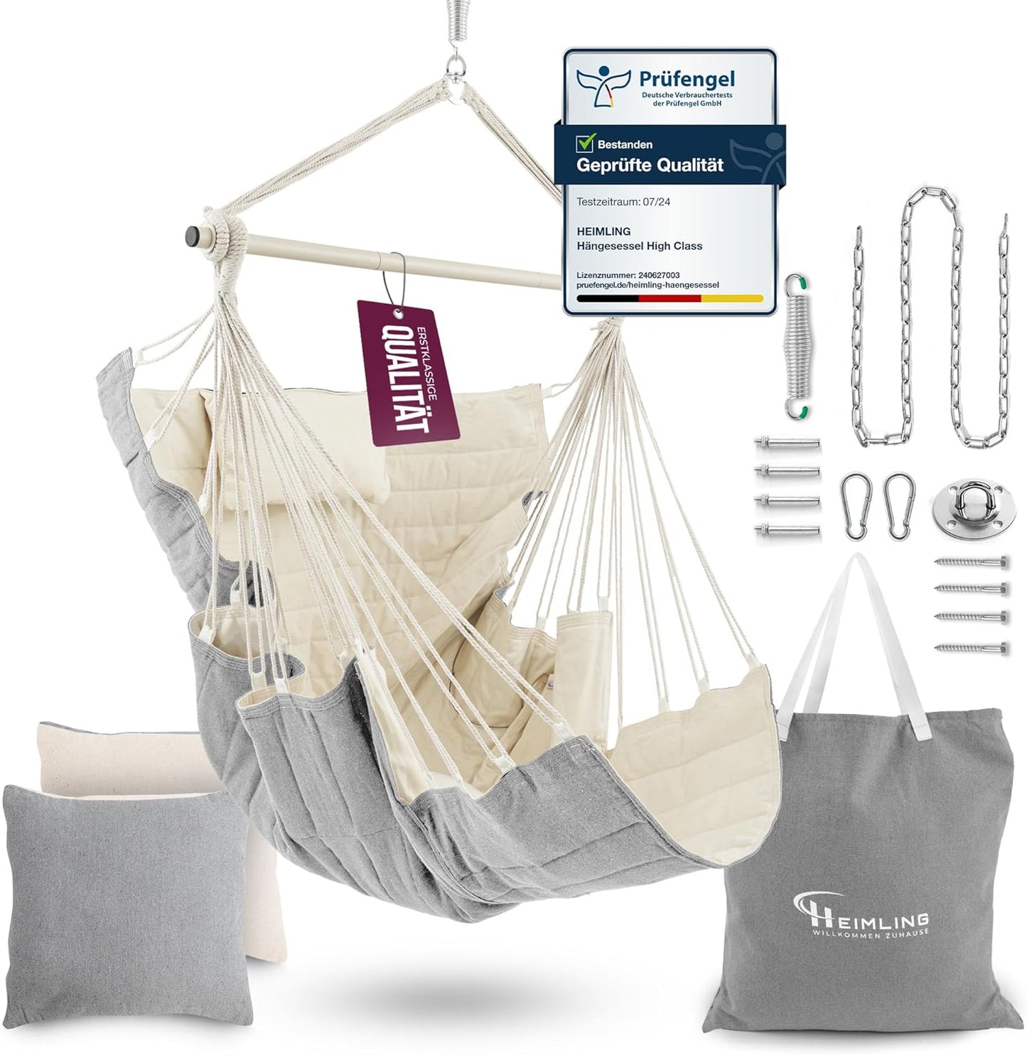 XXL Hängesessel für Indoor & Outdoor (inkl. Kissen), Beige/Grau