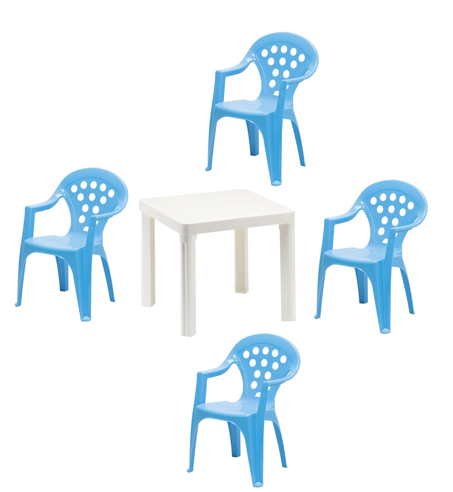 Kinder-Garten-Sitzgruppe mit Tisch & 4 Stühlen, 1 Tisch 4 Stühle blau