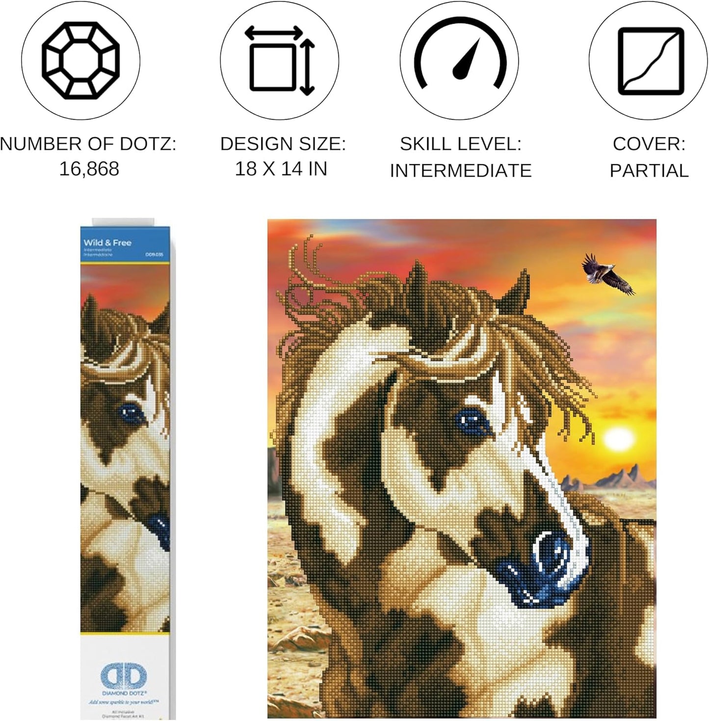 Diamond Painting Wildpferd, 35,5 x 45,7 cm Bunt