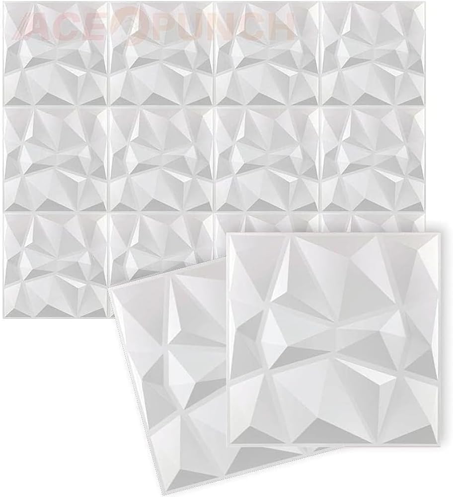 3D-Wandpaneele-Set mit Diamantstruktur (12 Stück), Diamant - 30CM X 30CM Weiss