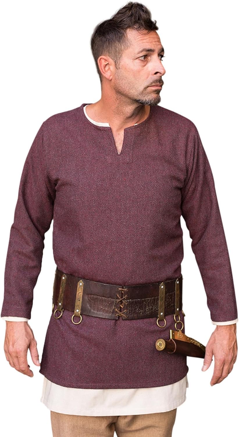 Fischgrättunika Tyr für LARP, Herringbone Burgundy/Grey M
