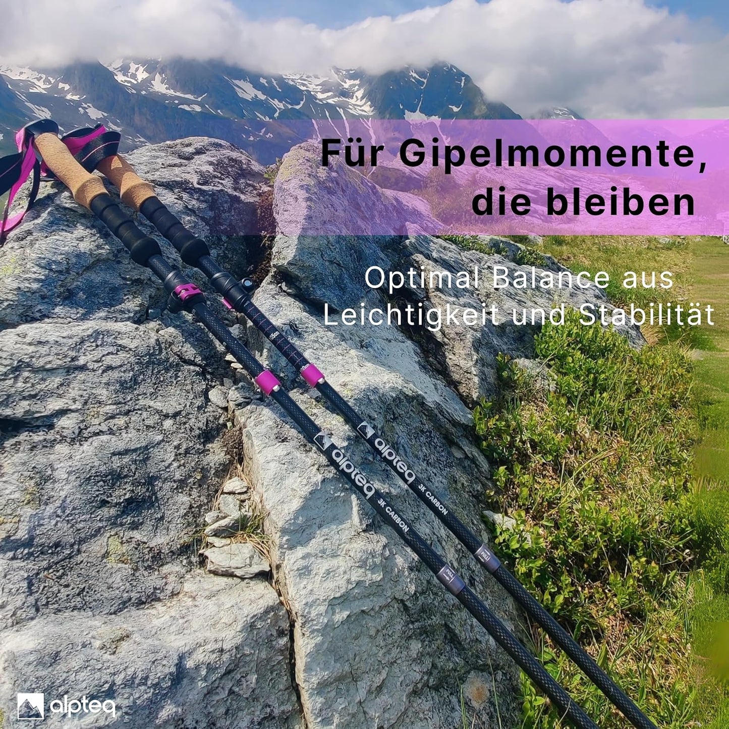 Faltbare Trekkingstöcke, Aluminium 100-120 cm | Hot Pink