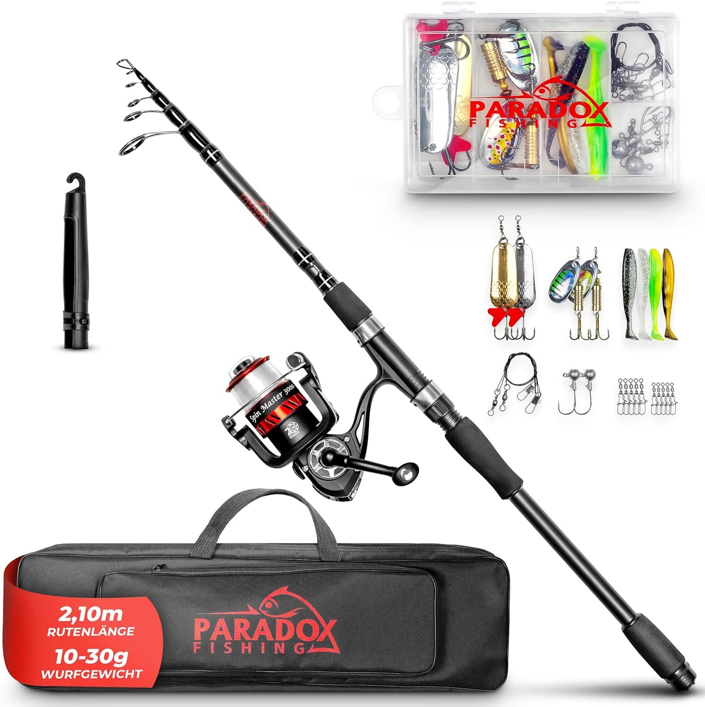 Teleskop-Angelset zum Spinnfischen, 2,1m 10-30g