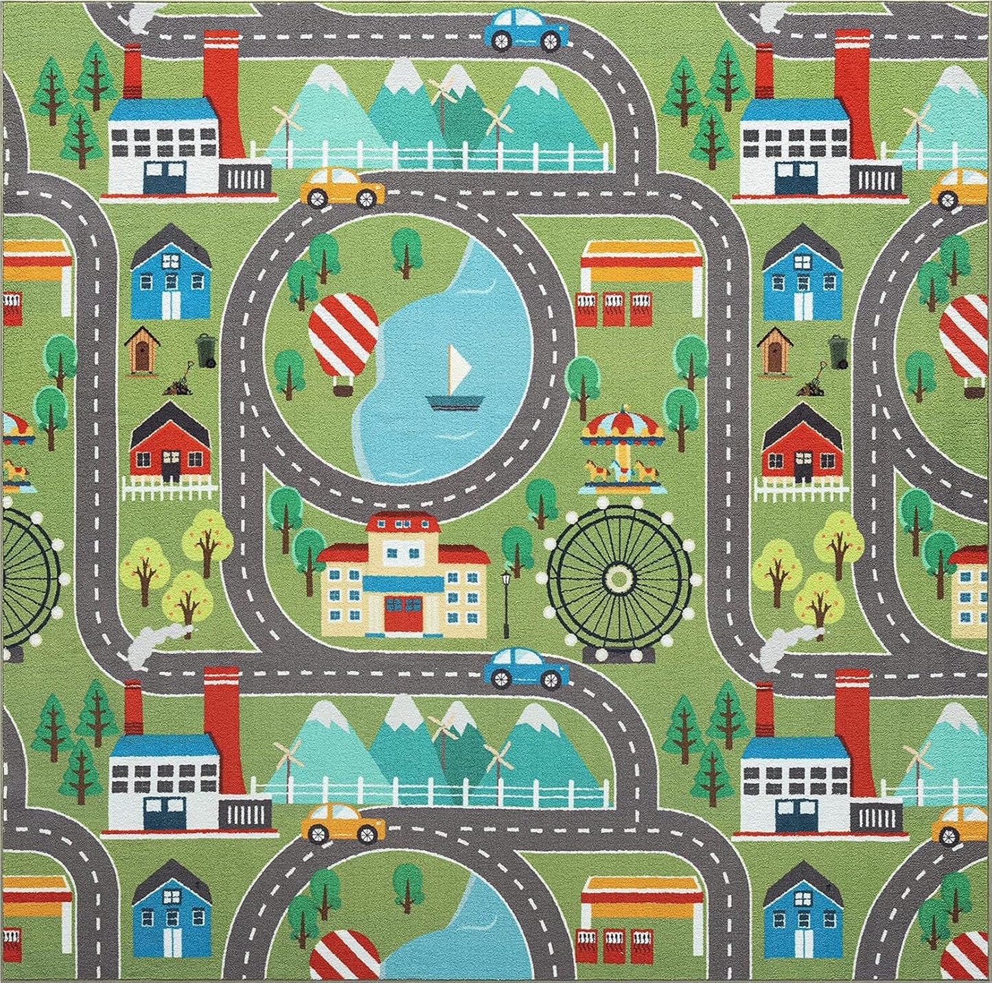 Kinder-Spielteppich mit Strassenmotiv, 140 x 200 cm Grün