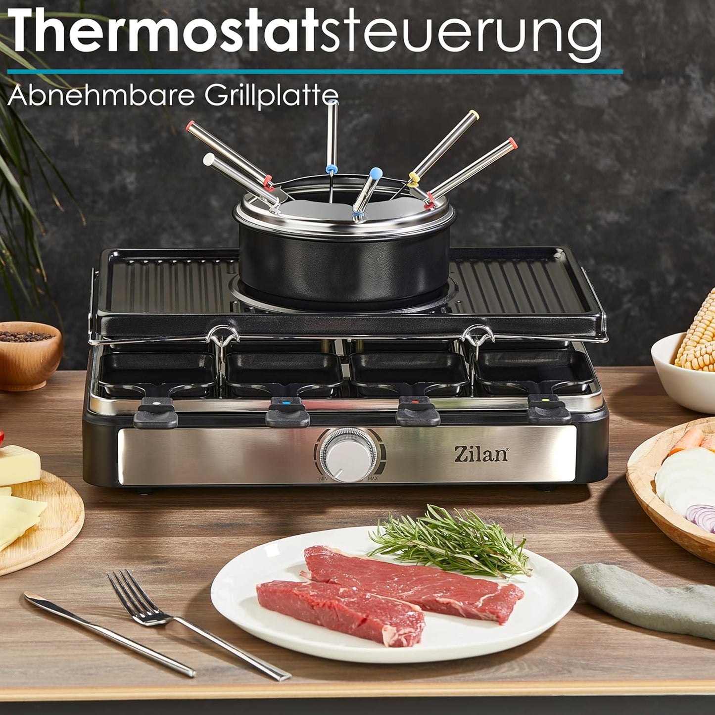 Raclette Grill mit Fondue Set für 8 Personen