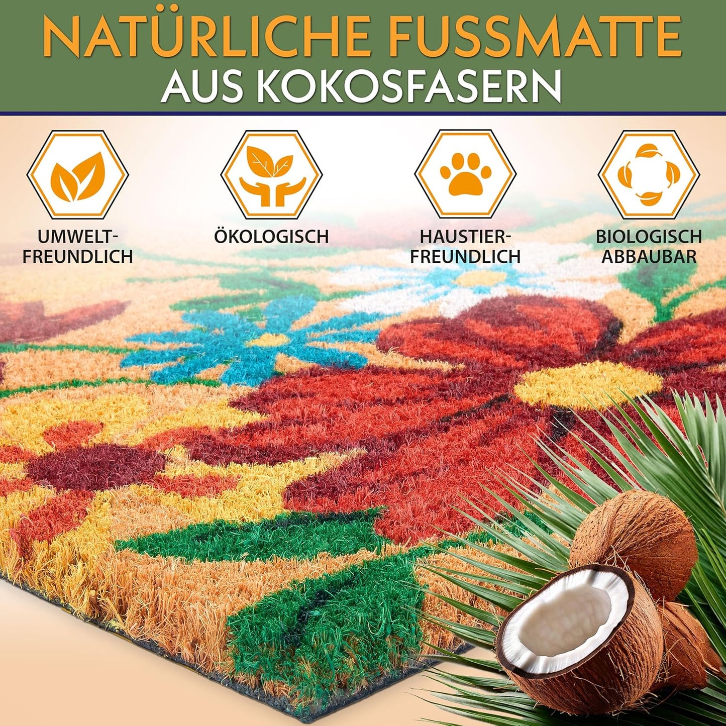 Antirutsch Fussmatte, Schmetterlinge und Blumen