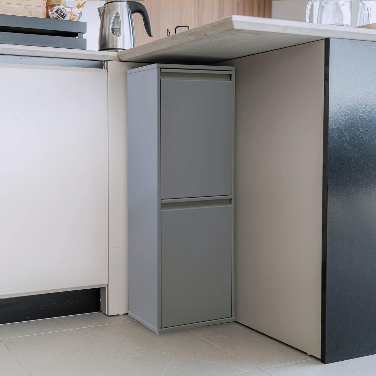 Mülltrennsystem mit 2 Fächern, Grau / Basic - Ohne Aufbewahrungsbox