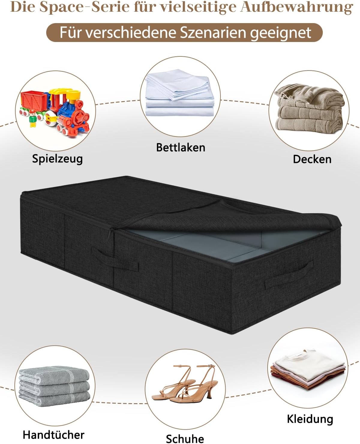 Faltbares Unterbett-Aufbewahrungsboxen Set, 3pcs-black