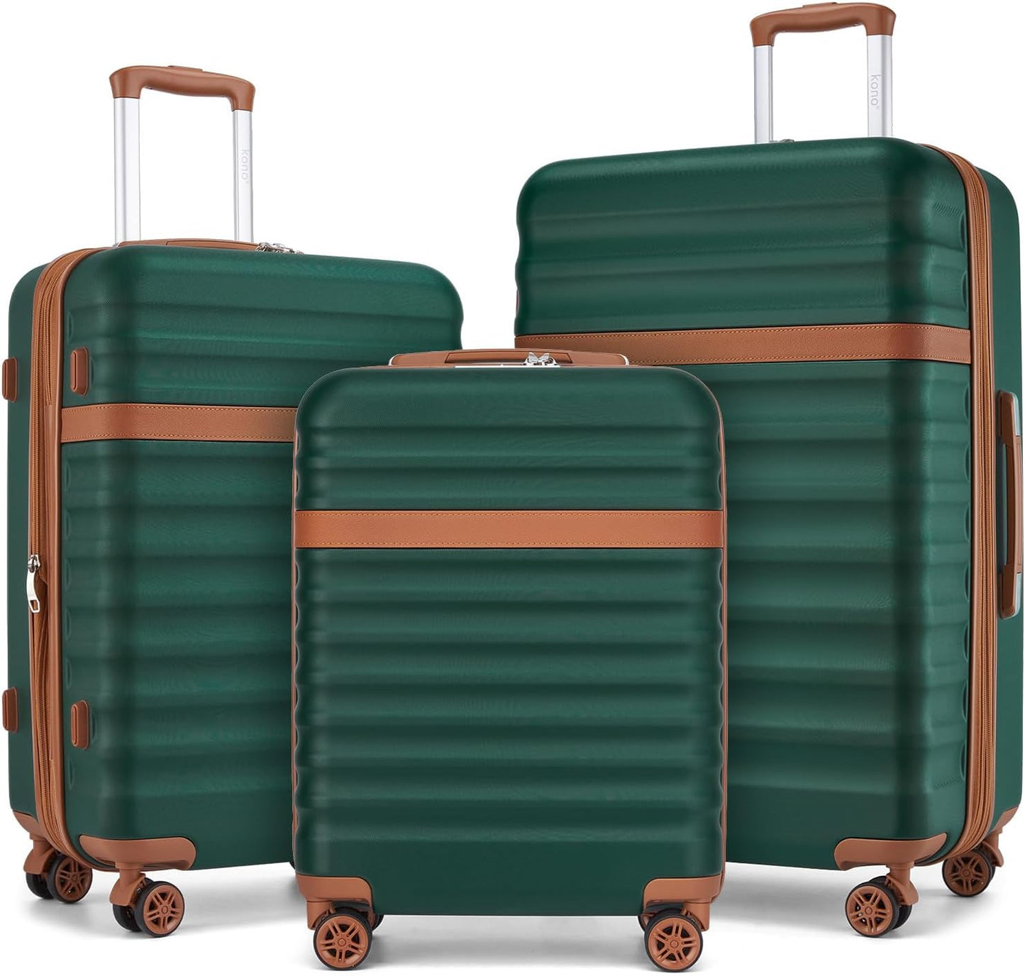 3-teiliges Kofferset mit TSA-Schloss, Set(M-L-XL), Dunkelgrün/Braun