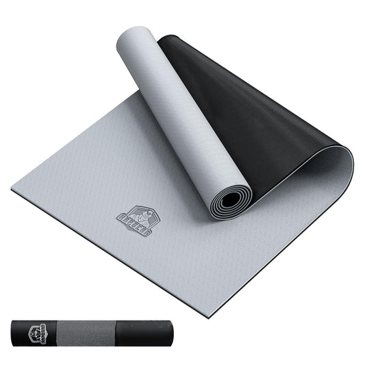 Extra grosse Yogamatte mit Zubehör (183x91x0,6 cm), U-PVC-Grau/Schwarz-183cmx91cmx6mm