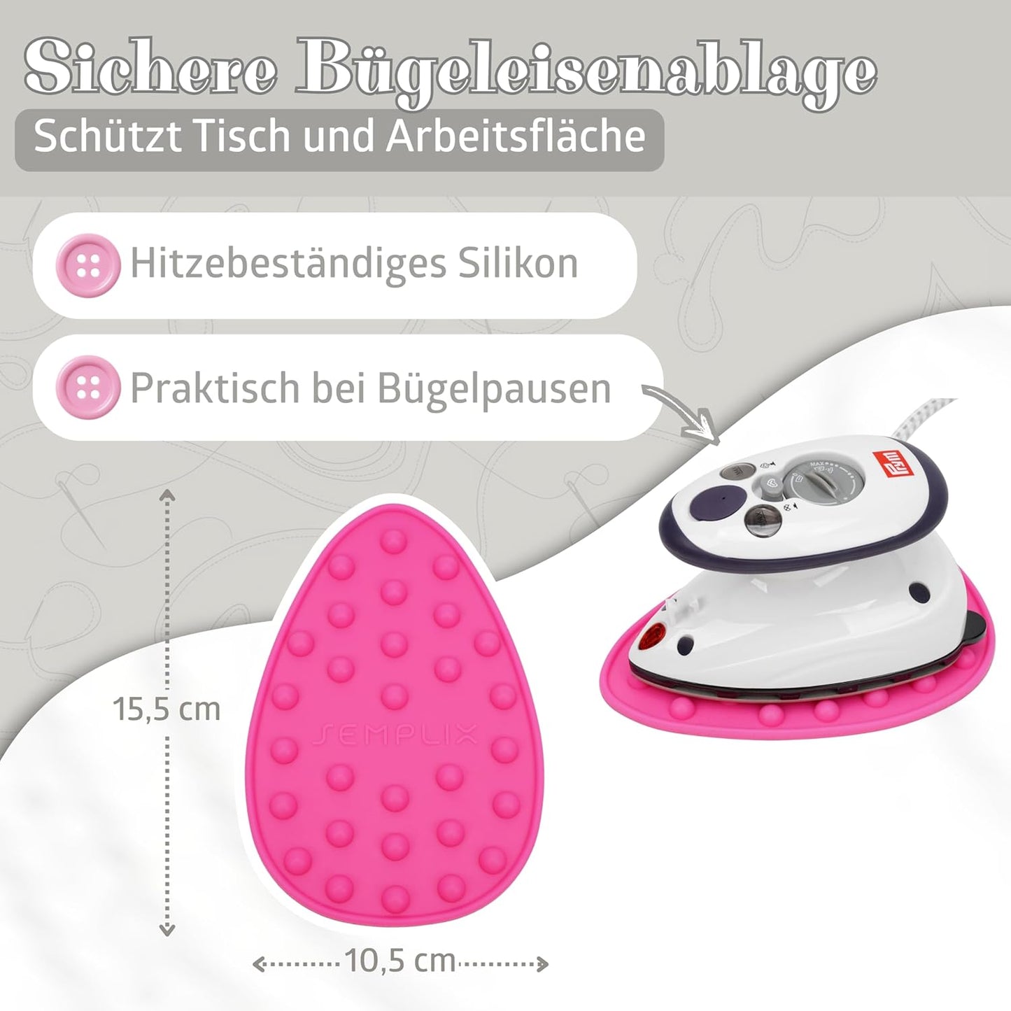 4-teiliges Bügelset mit Mini-Dampfbügeleisen, Pink