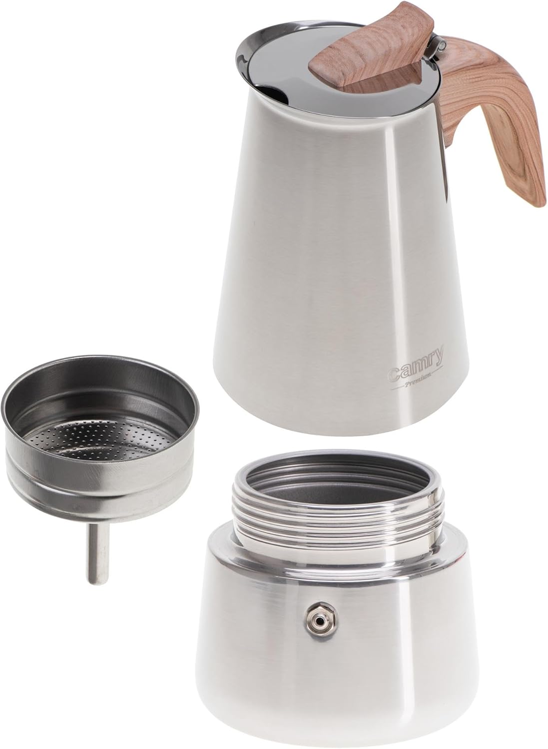 Espressokocher Induktion für 5-6 Tassen, Edelstahl, Stahl/Holz 350ml