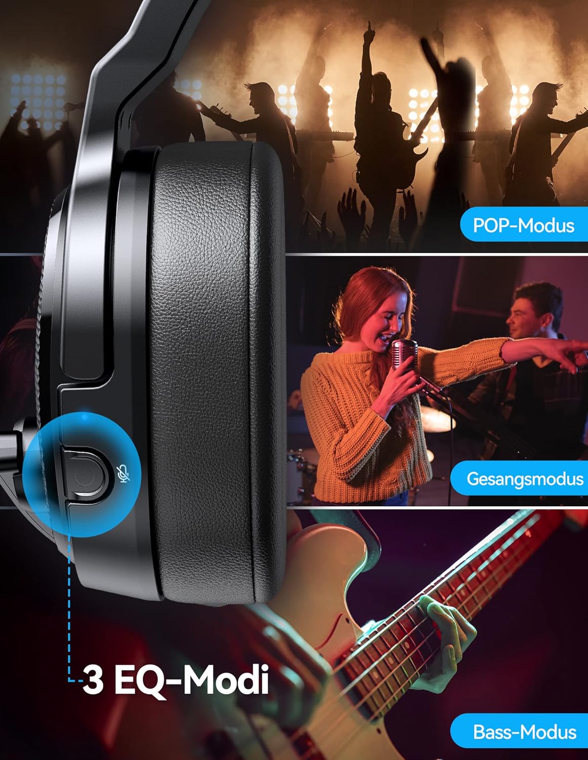 Bluetooth-Headset mit Mikrofon und Noise Cancelling, Reines Schwarz