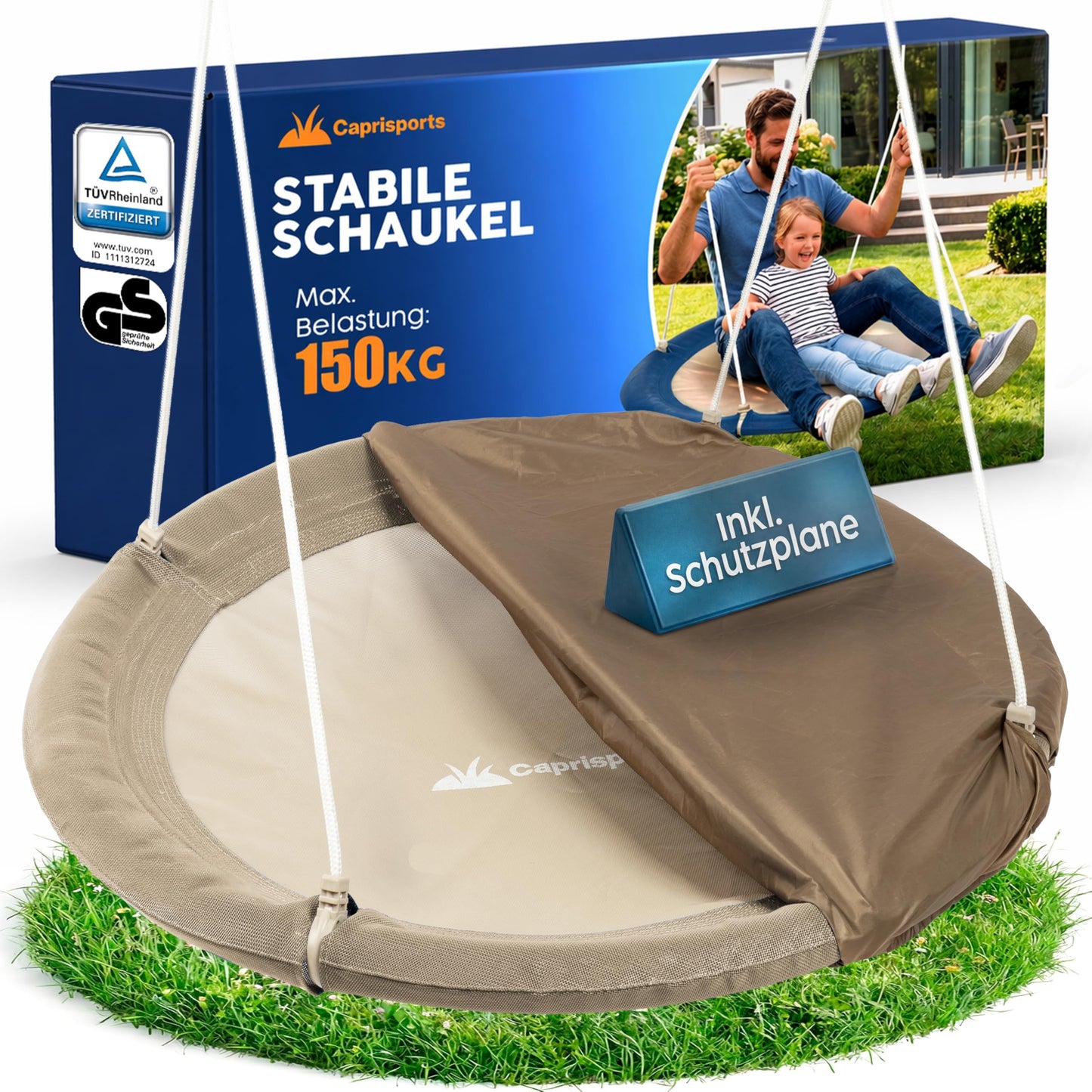 Höhenverstellbare Nestschaukel mit Schutzplane, Beige