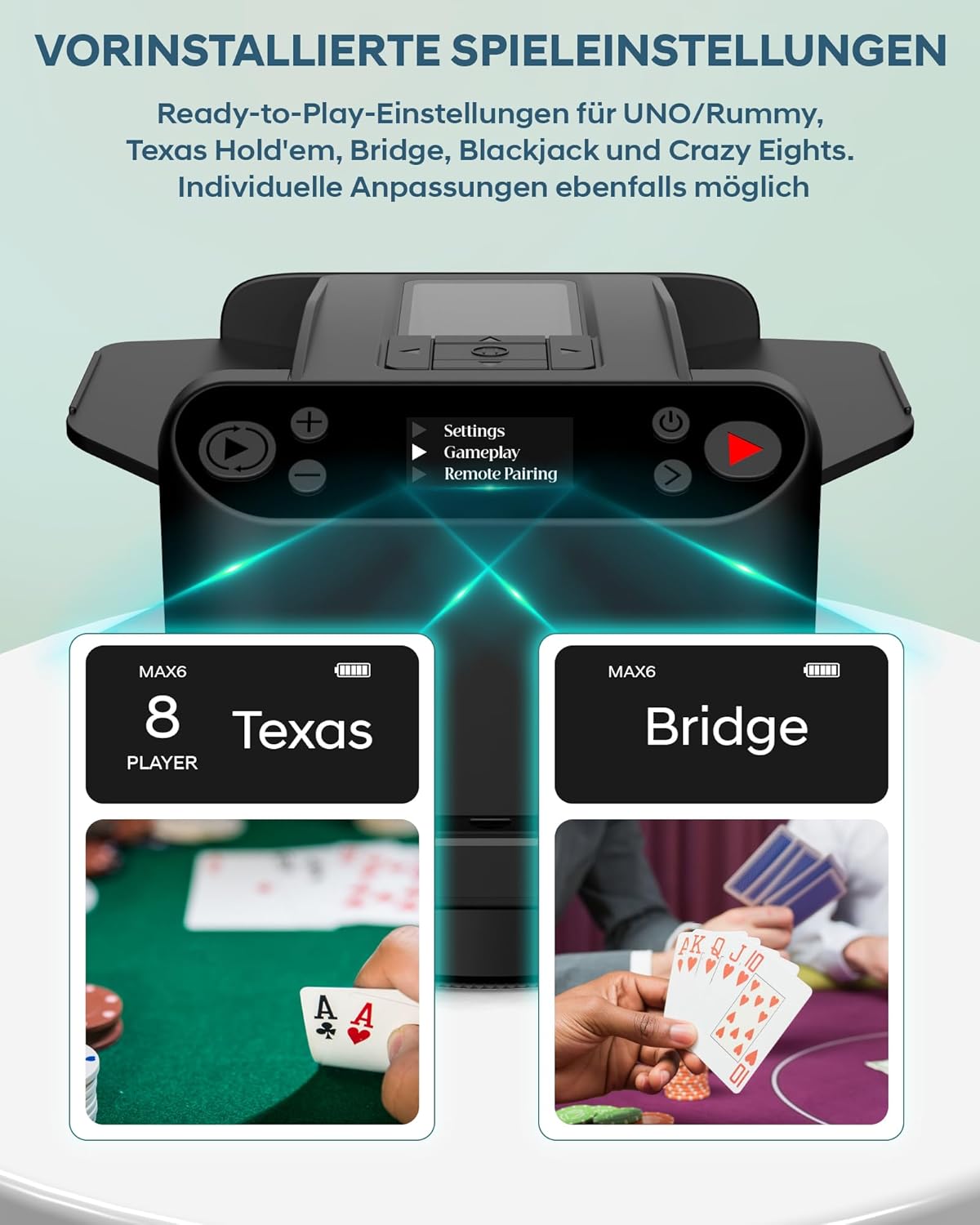 Automatischer Kartenmischer für 12 Decks mit Verteiler, Schwarz