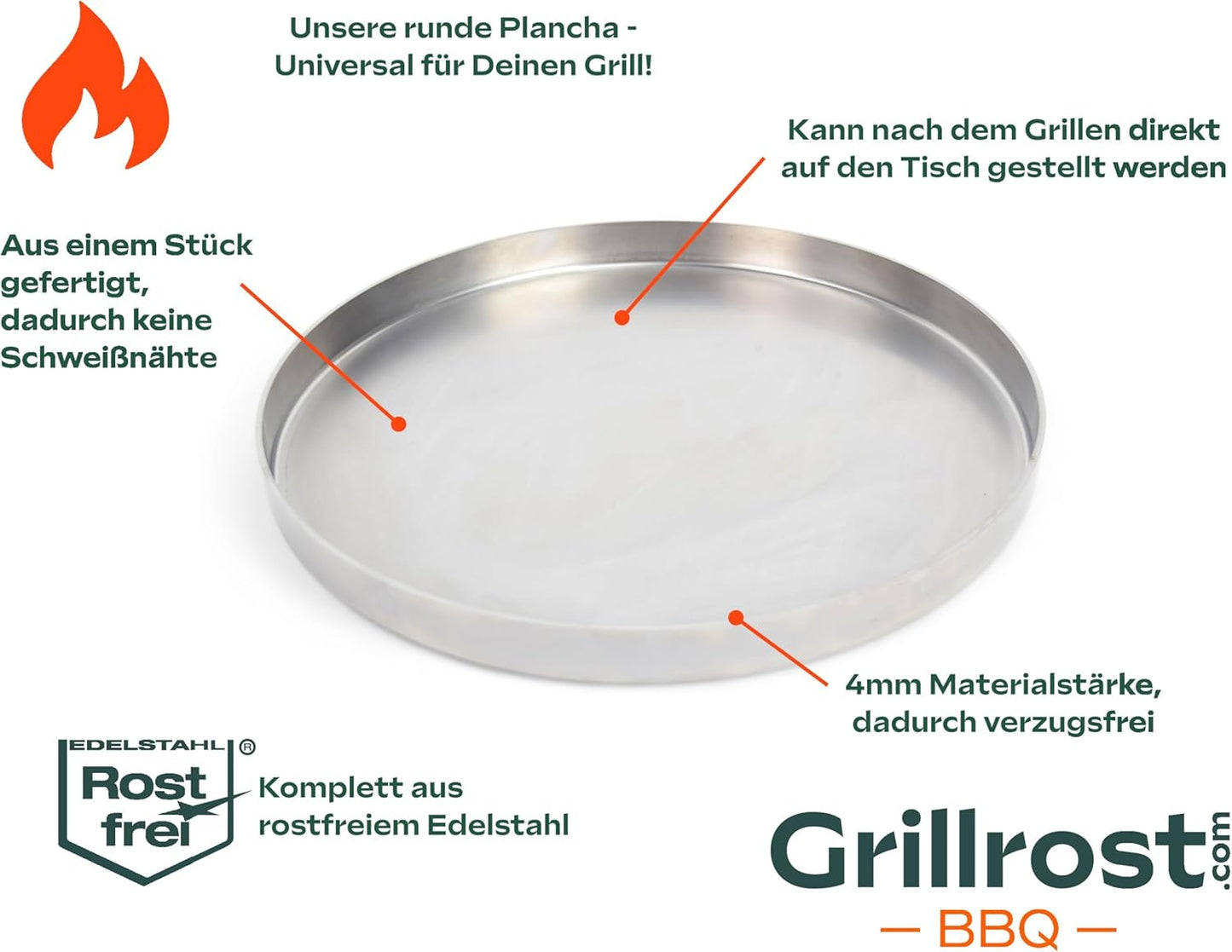 Grillplatte für Gas- und Kohlegrills, Rund 40cm