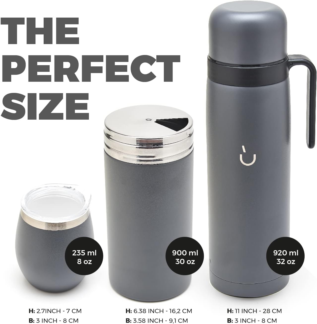 Yerba Mate Set mit Thermos und Bombillas, Grau