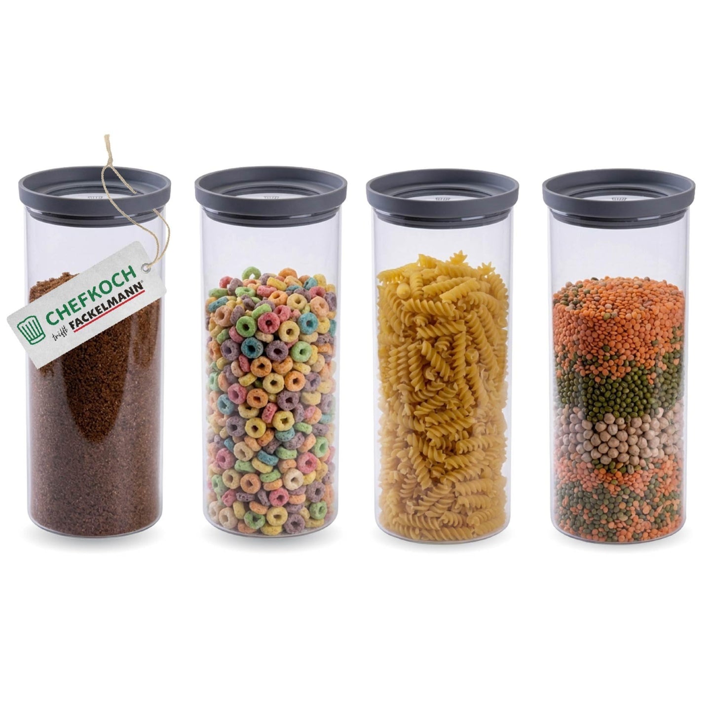 Vorratsbehälter-Set mit Glasdeckel, 4 x 1,5L