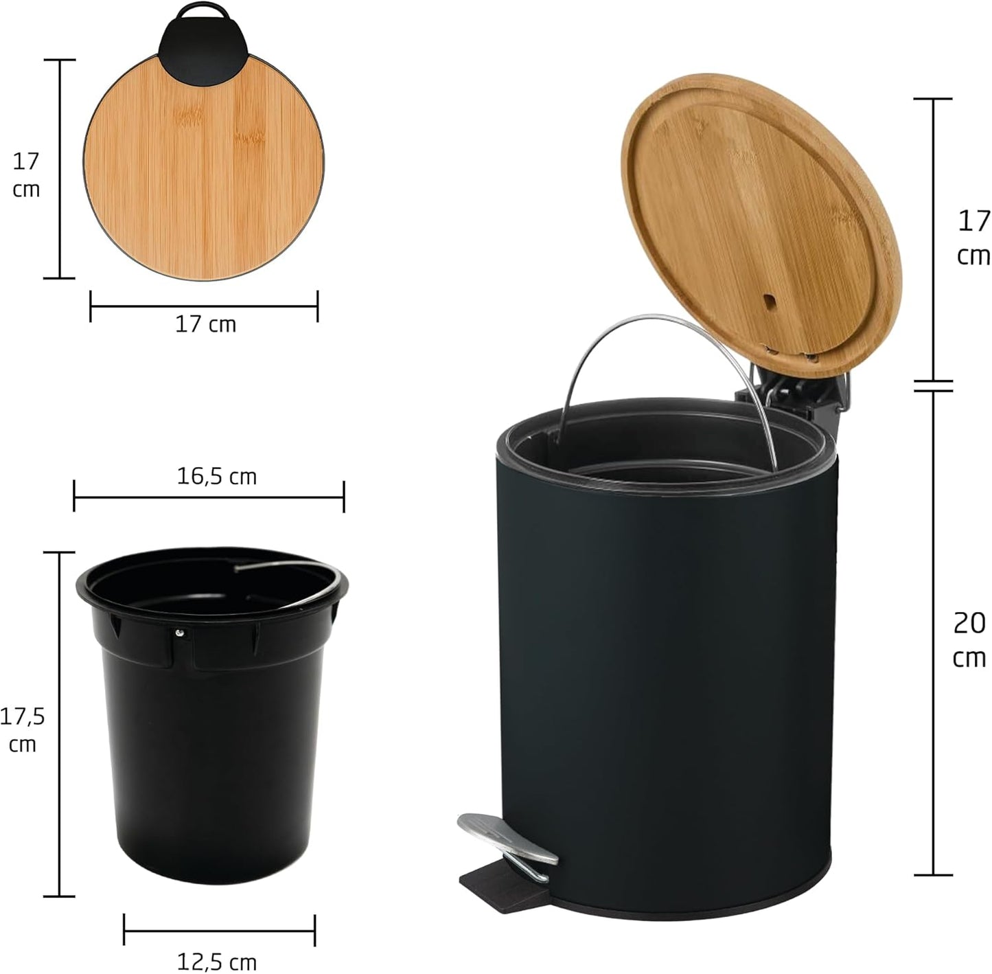 Kosmetikeimer mit Pedal, Schwarz