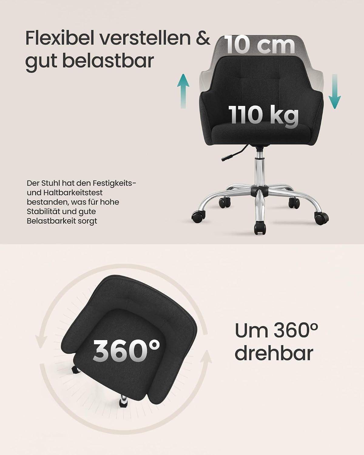 Homeoffice Drehstuhl, Schwarz Baumwollmischung