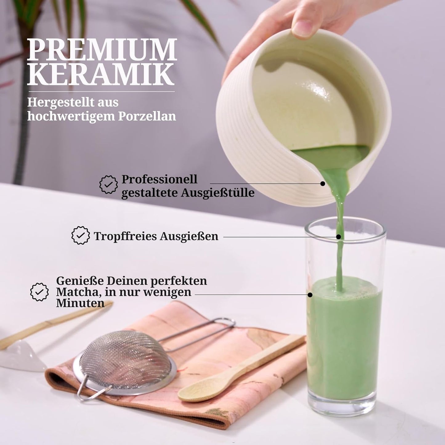 Matcha Tee Set mit Zubehör (8-teilig), 8 teilig Weiß