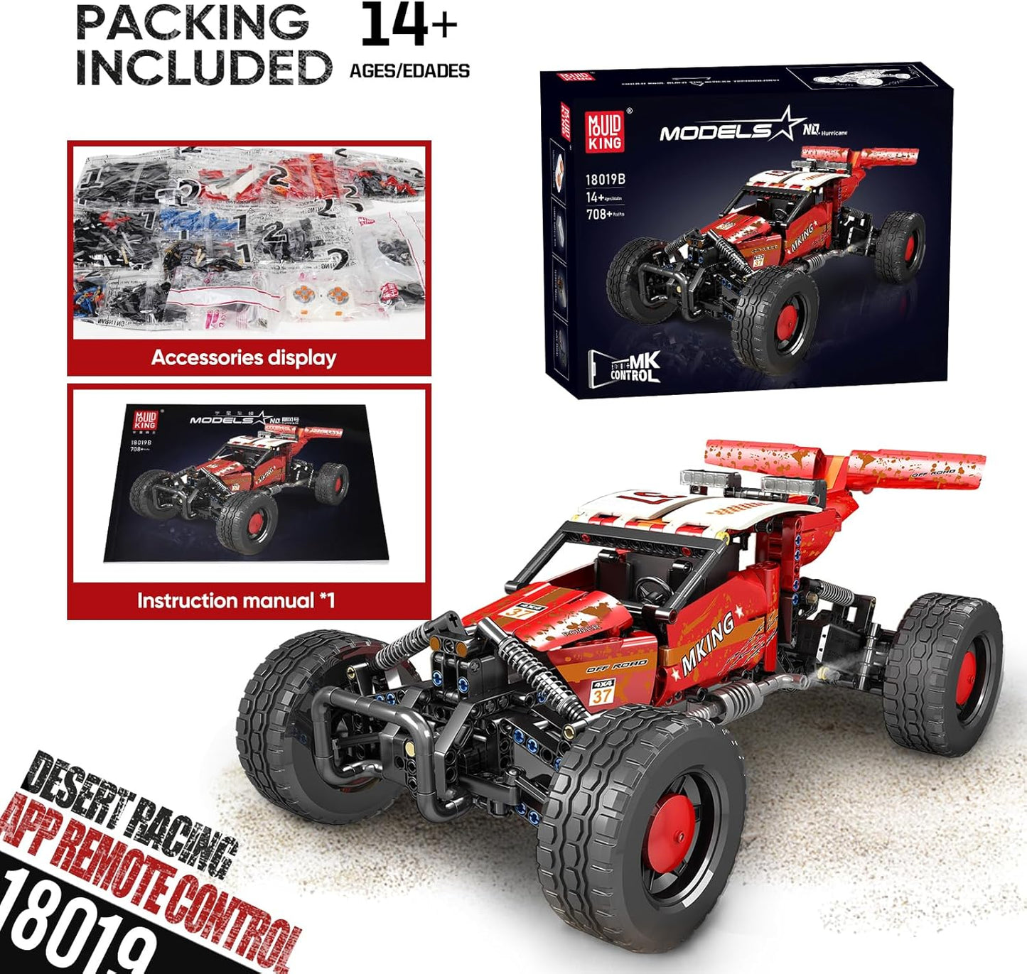 18019B Technik Geländewagen Modellbaustein-Set, 708 Teile, App-Steuerung, All Terrain Fahrzeug