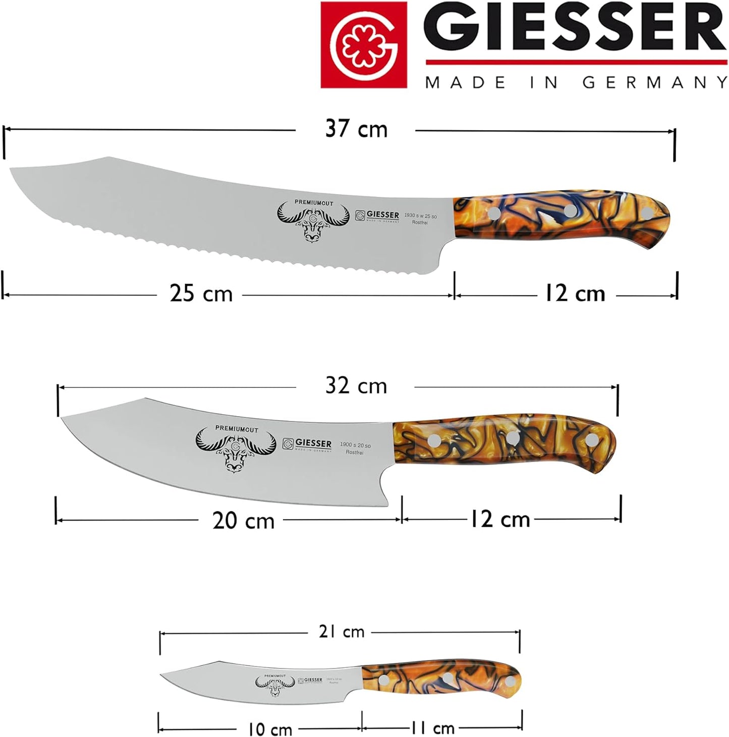 Messer Set, Orange, 3 Teilig