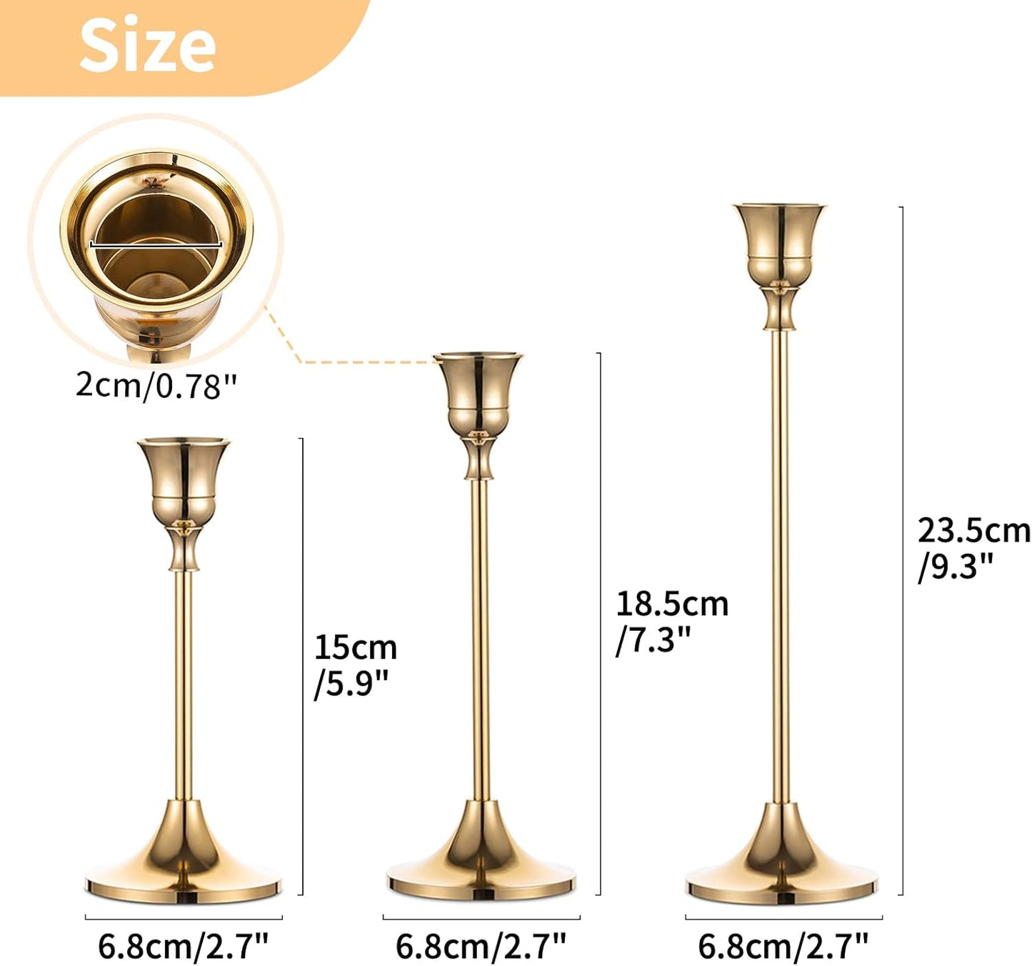 3-teiliges Kerzenhalter-Set, 3 Teile / Satz Gold