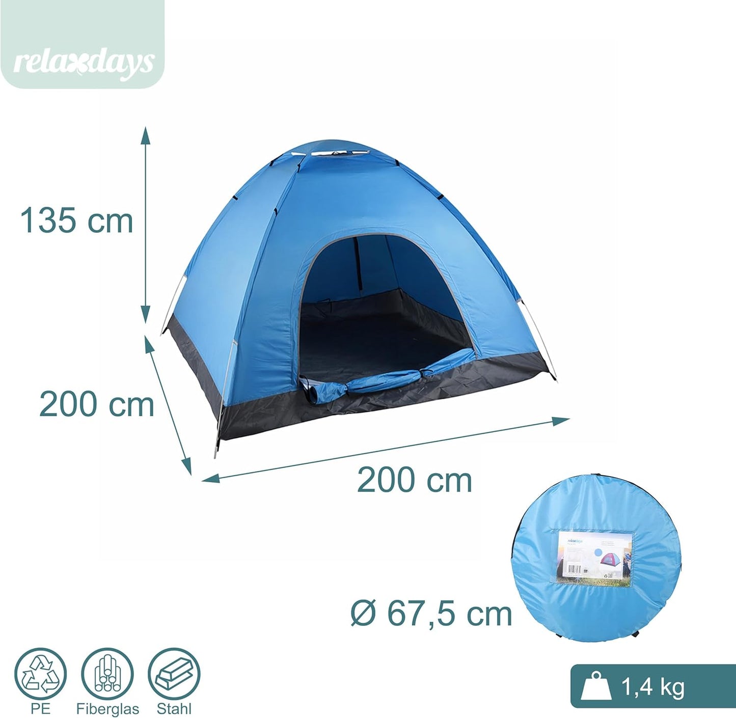 Pop Up Strandzelt für 2-3 Personen, UV Schutz 50+, Blau