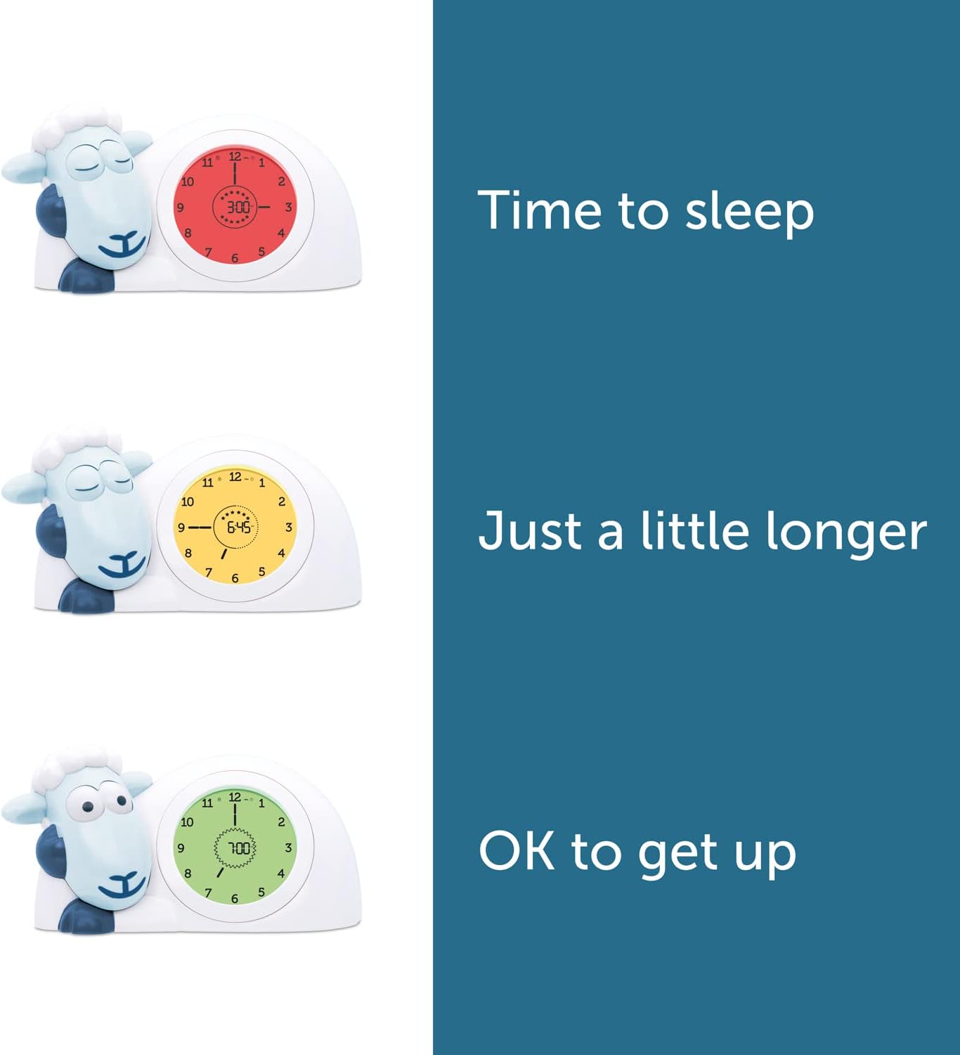 Sam The Lamb Schlafcoach Uhr und Nachtlicht für Kinder, Blau