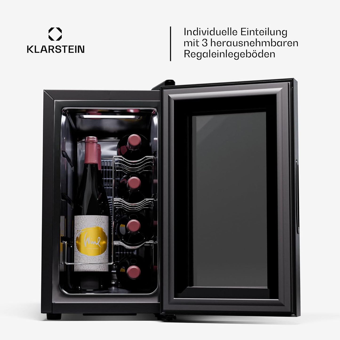 Weinkühlschrank für 8 Flaschen, Eine Zone vertikal / 8 Flaschen / Schwarz