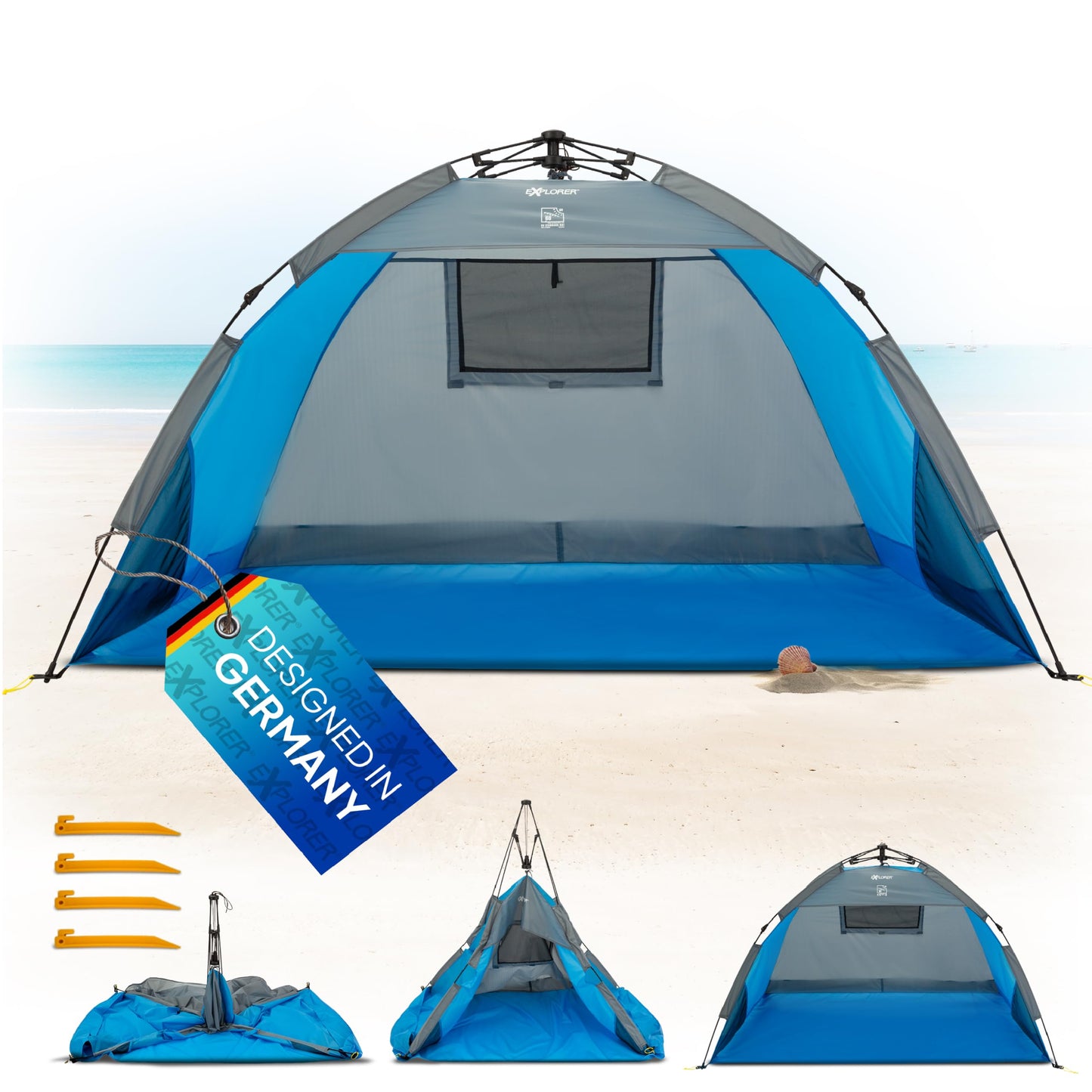 Automatik Strandmuschel mit UV-Schutz 80+, Automatik Blau