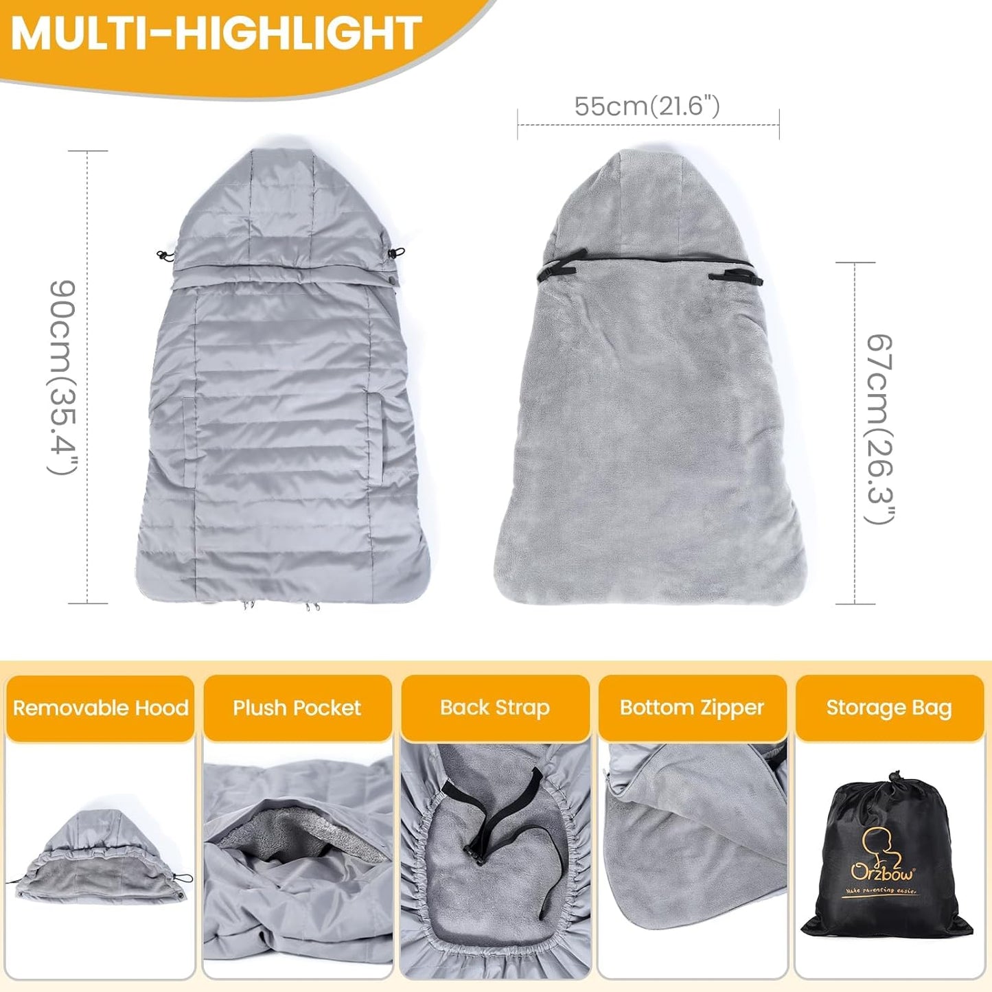 Regencover für Babytrage mit Kapuze und Fleece-Futter