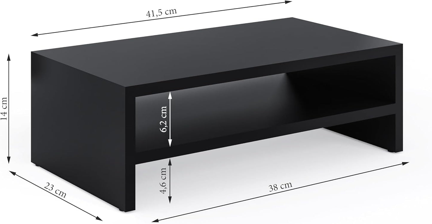 2-stufiger Monitor- und Laptopständer mit Ablagefach, Schwarz