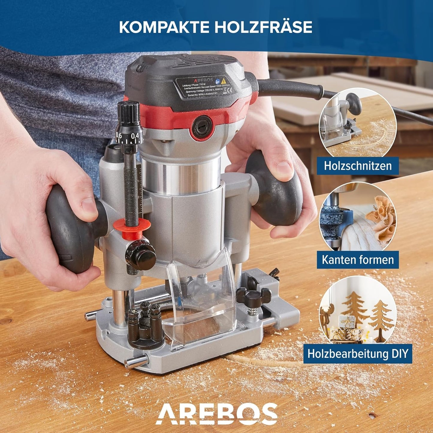 Oberfräse mit 6 Geschwindigkeitsstufen und Zubehör