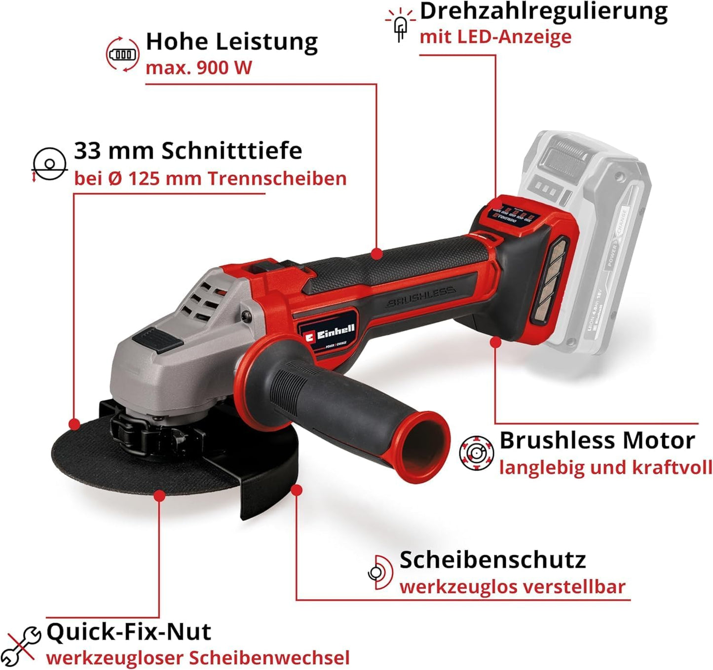 Akku-Winkelschleifer TP-AG 18/125 CE Q Li - Solo, ohne Akku und Ladegerät ohne Koffer ohne Zubehör